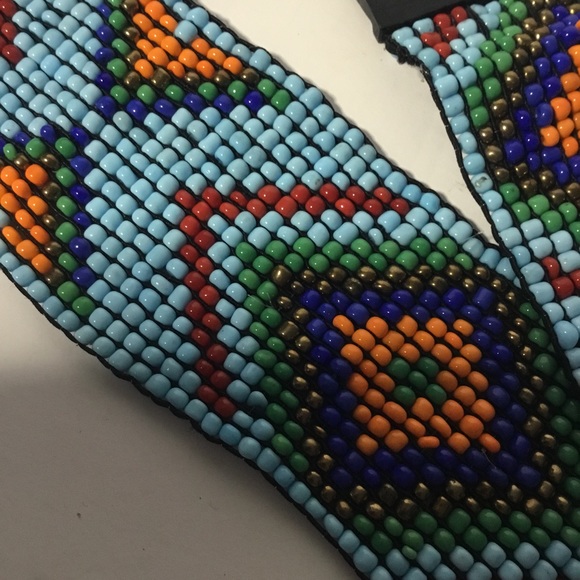 Southwest Handcrafted Multi Color Bead Stretchable Bohemian Belt Wooden Buckle - Picture 4 of 5